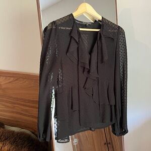 Black Sheer Polka Dot Ruffle Blouse | Size S